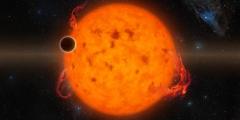 An artist’s conception of the exoplanet K2-33b, a 10-Myr-old, Jupiter-sized planet, transiting in front of its active host star.